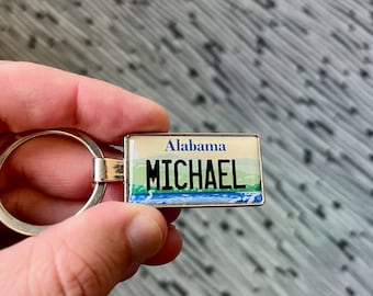 Personalized Alabama License Plate Keyring - Custom Mini Alabama Number Plate Keychain - Unique Tag for Keys and Bags Gift for Any Occasion