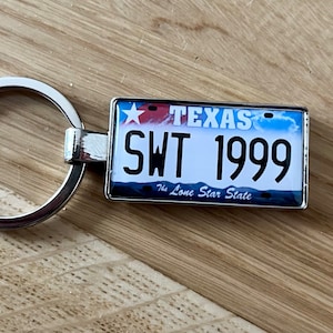 Texas-nummerplaatsleutelhanger, aangepaste Texas-nummerplaatsleutelhanger, Texas-sleutelhanger, Texas-sleutelhanger, mininummerplaat, Lone Star-nummerplaat