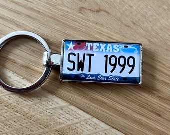 Llavero con matrícula de Texas, llavero con matrícula de Texas personalizada, llavero de Texas, llavero de Texas, matrícula en miniatura, matrícula de Lone Star