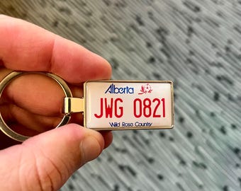 Alberta License Plate Keychain - Red Alberta Keyring - Personalized Canada Gift for Any Celebration, Canadian keychain