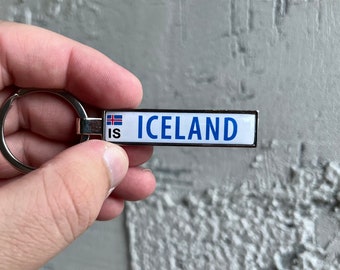 Personalized Iceland Number Plate Keychain: Custom Stainless Steel Keyring