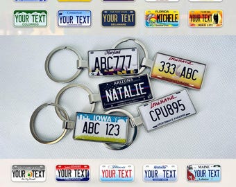 Custom Mini US License Plate Keychain | Personalized Car Tag Keyring | Double Sided Name Plate Gift | USA Souvenir