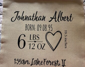 Custom  Birth Announcement Pillow Cover