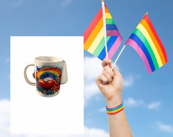 Handmade 15 oz Pride Mug – Vibrant Rainbow Design | LGBTQ+ Support | Unique Ceramic Coffee Mug