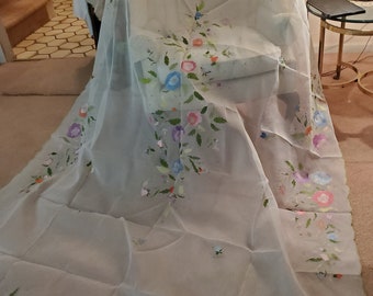 72x72" Square Embroidery Handmade Beaded Organza Tablecloth Napkin White Wedding 72x72" Square Embroidery Handmade Beaded Organza Tablecloth Napkin White Wedding
