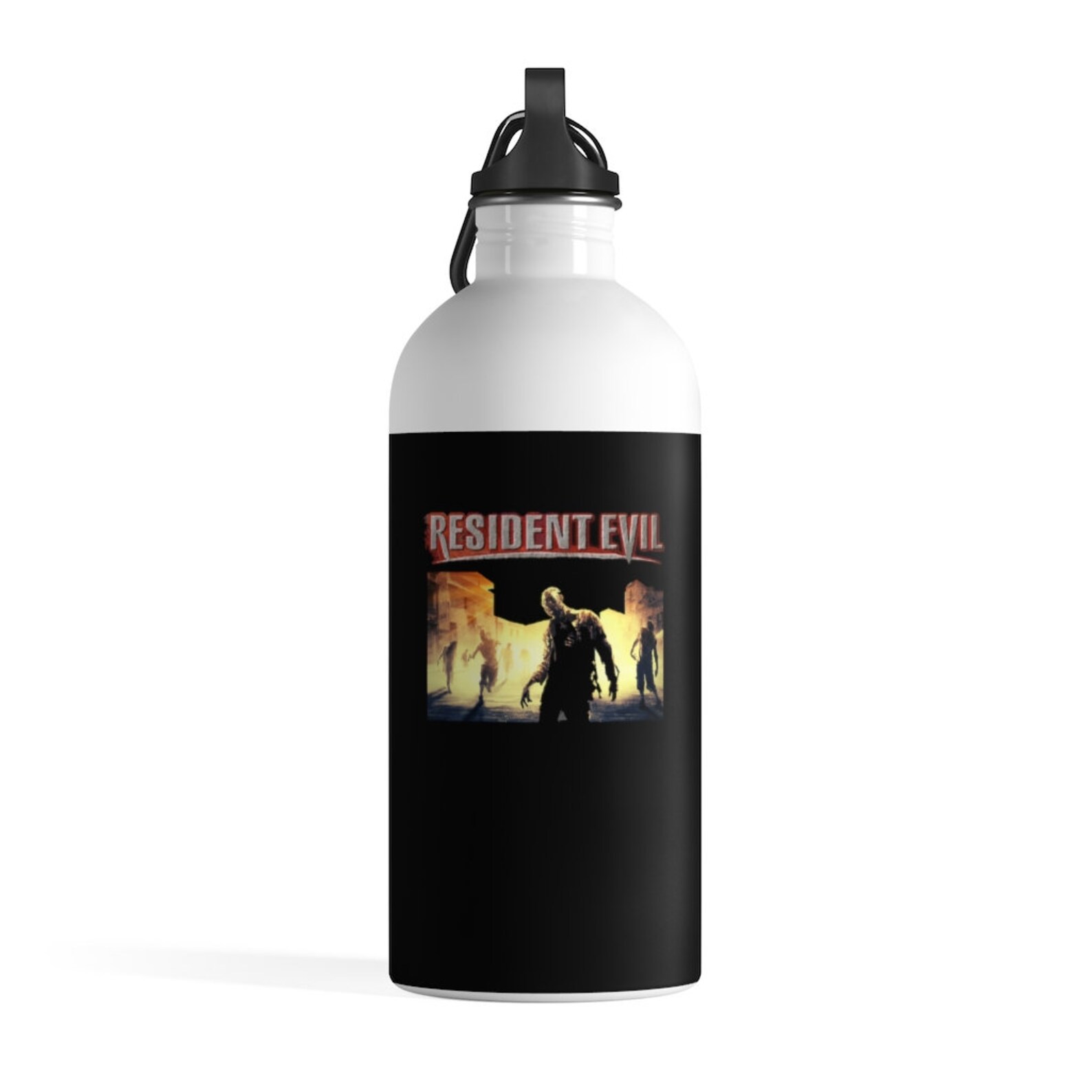 Resident Evil Title With Zombies Water Bottle 14 oz. Black Etsy