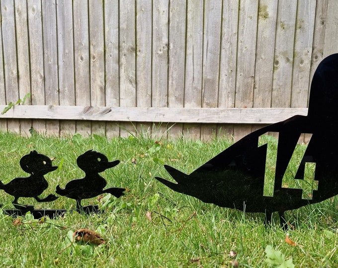 Garden Decorative Duck with house number and ducklings