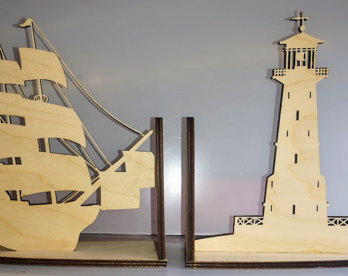Ship and lighthouse book end