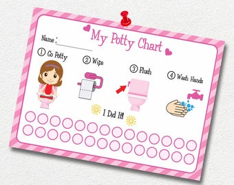 Potty Training Chart For Girl, Bathroom Sticker Chart, Toddler Reward Chart, Potty Chart | Instant HD PNG and PDF Download