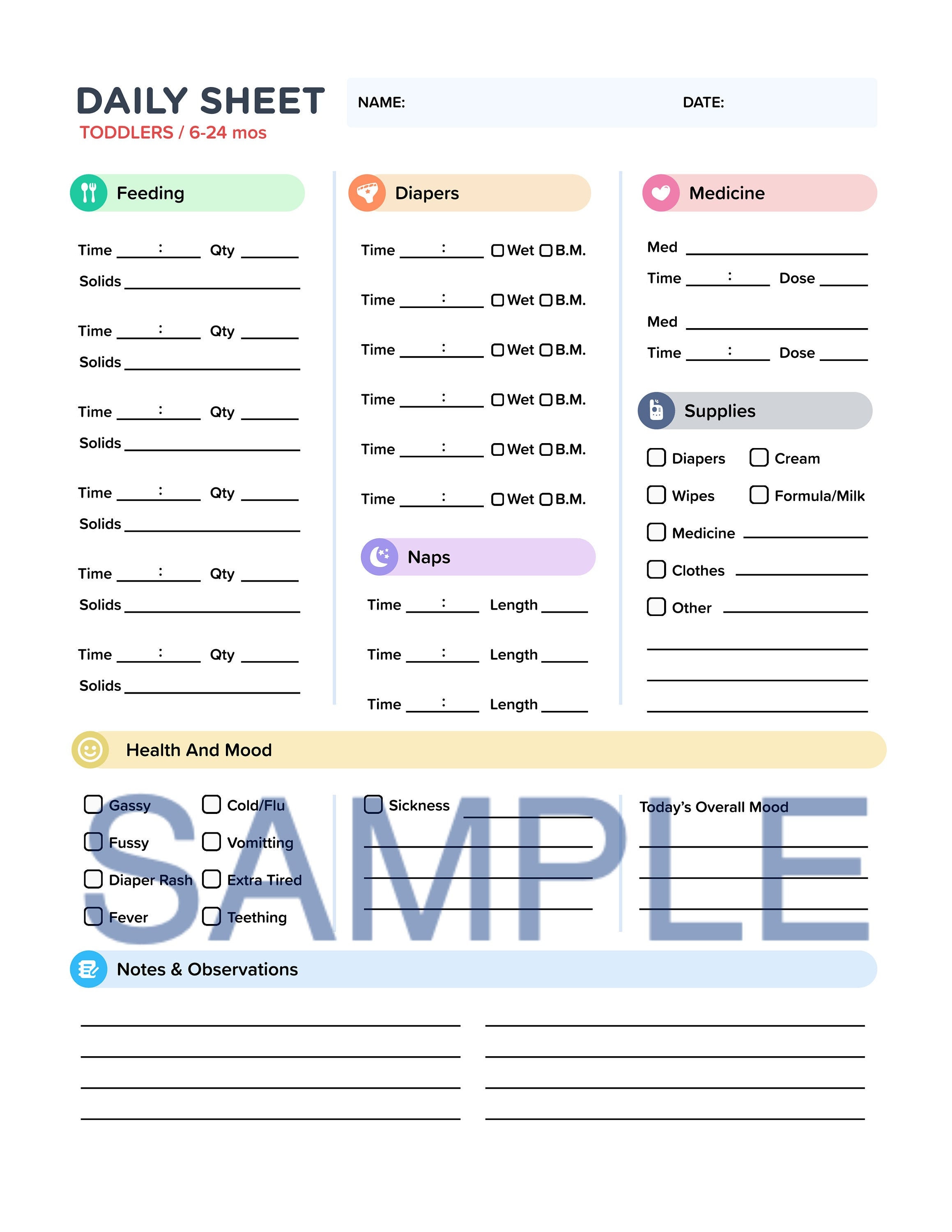 Toddler Daily Report PNG, PDF, and Microsoft Word Download, Save, and