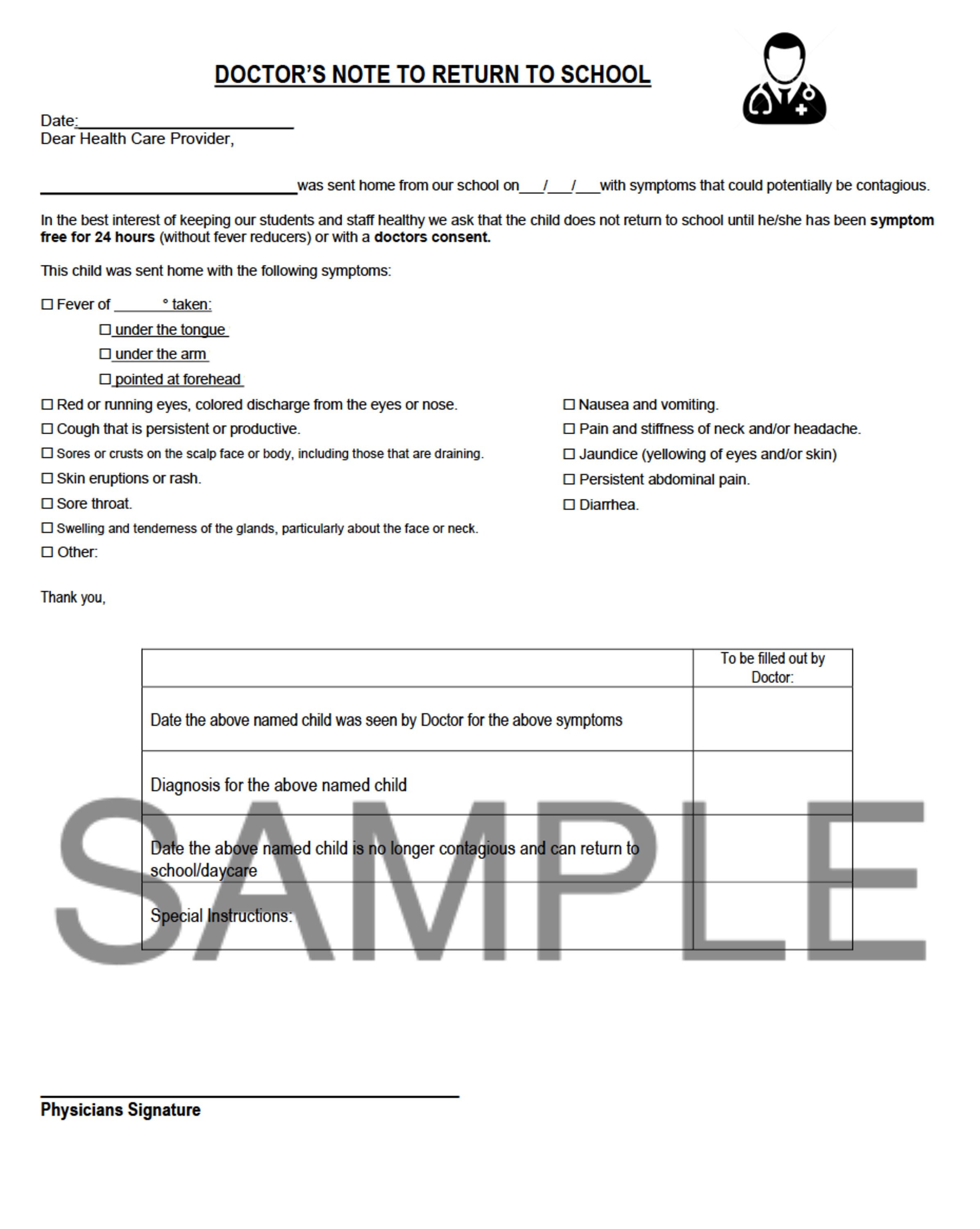 Doctors Note To Return To School/Daycare Etsy.de