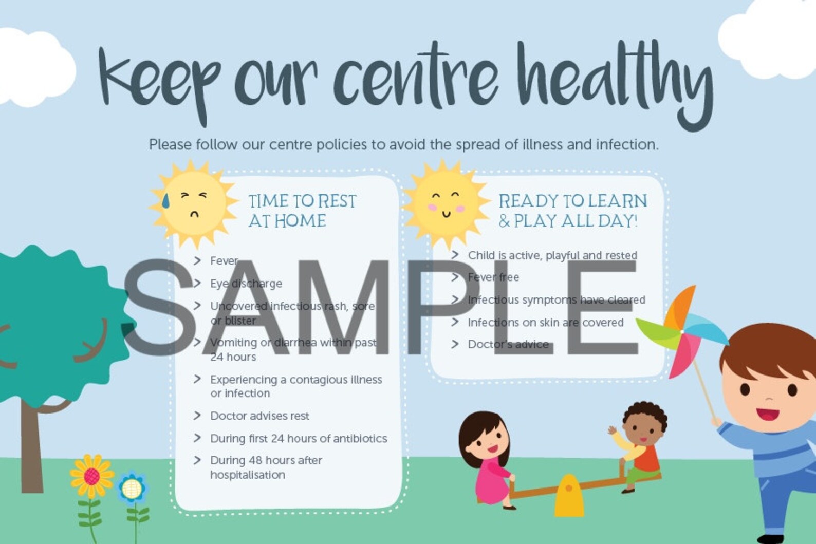 Daycare Sick Policy Handouts and Posters: 25 High Definition, Different ...