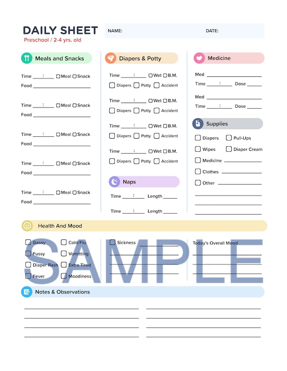 Preschool Daily Report: PNG PDF and Microsoft Word | Etsy