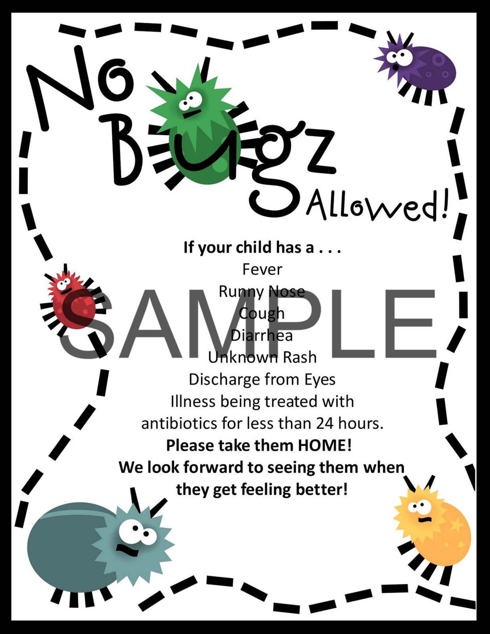 Daycare Sick Policy Handouts and Posters: 25 High Definition, Different ...