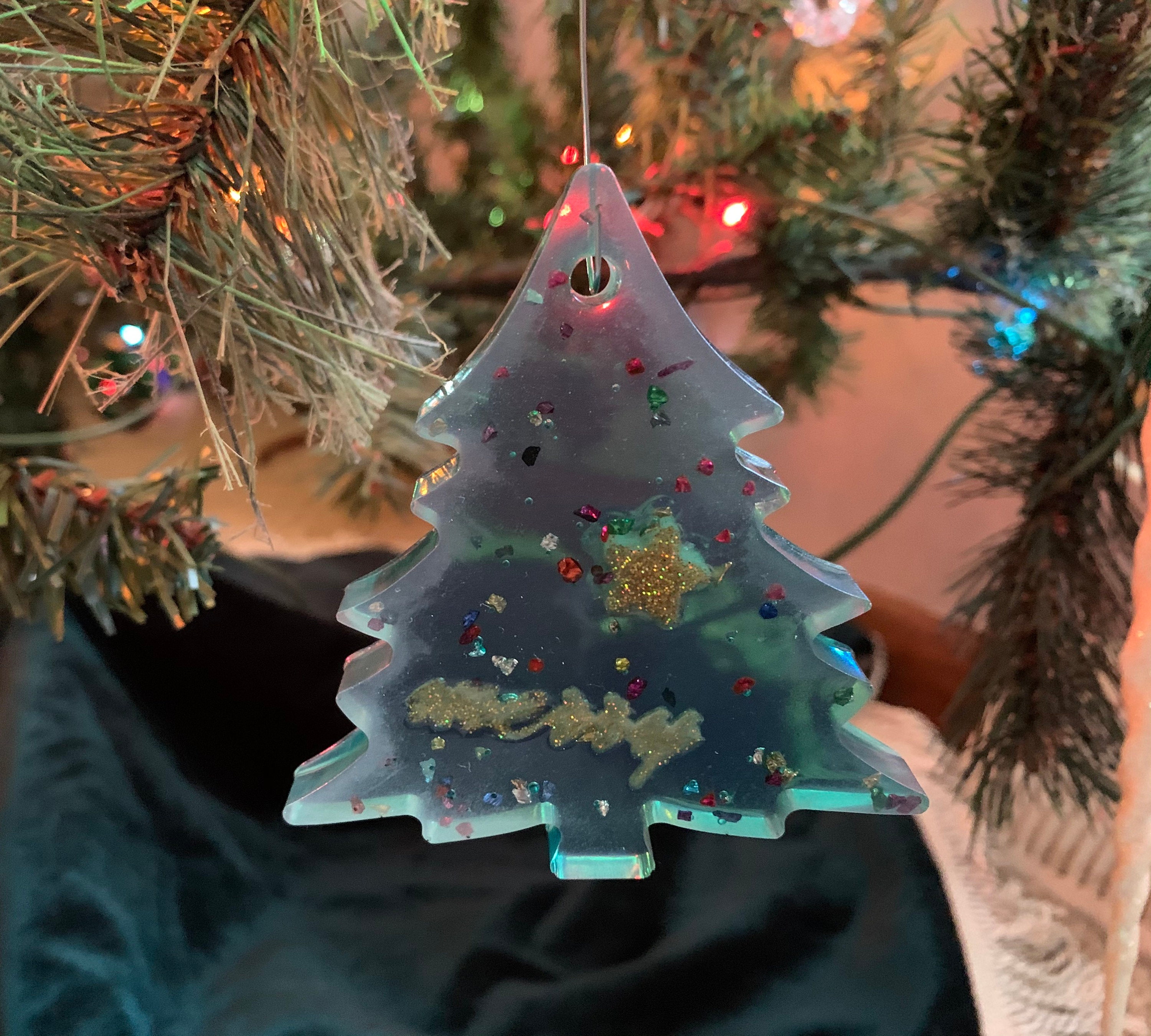 Christmas Tree Shaped Epoxy Ornament With Multicolored Glass Etsy UK