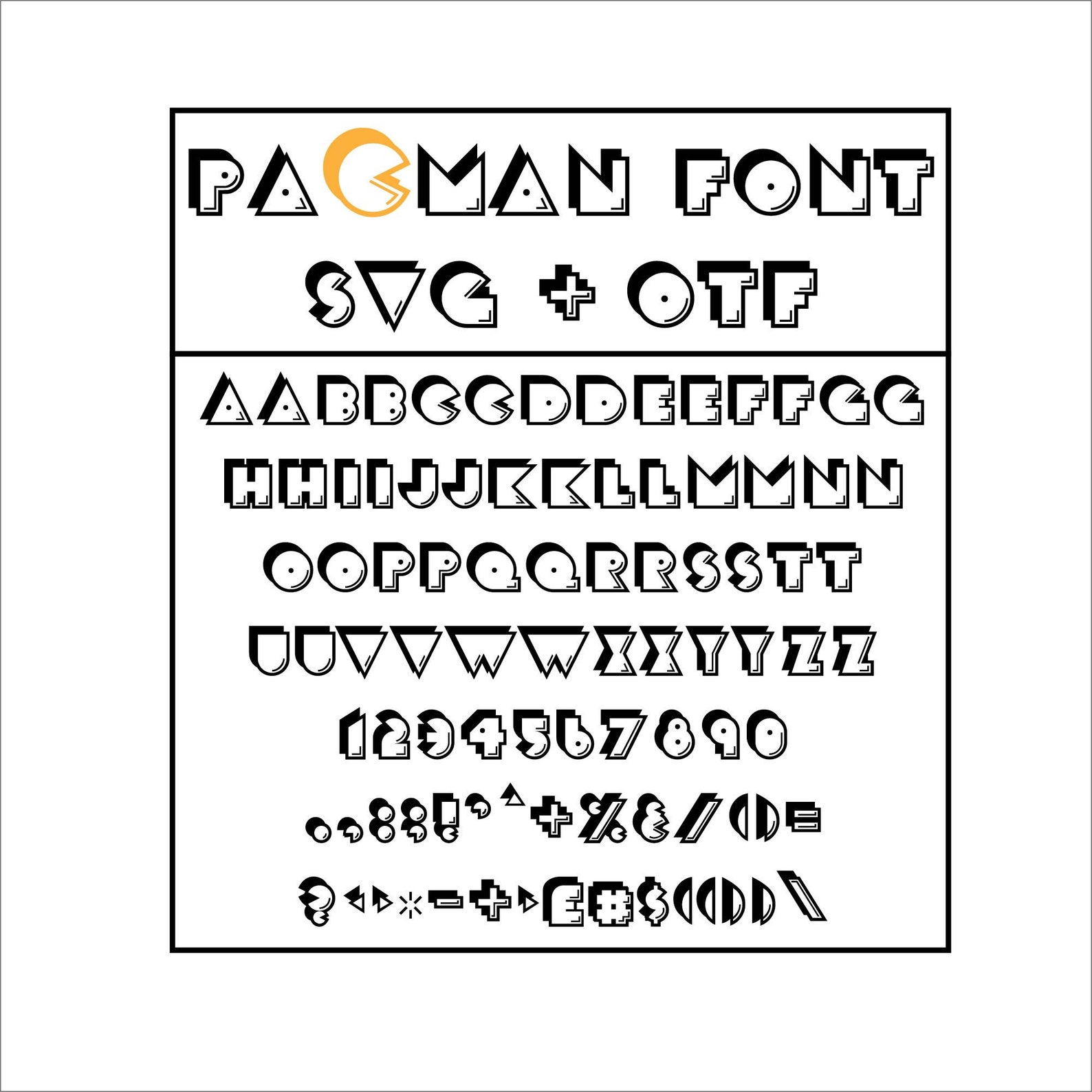 Pacman Font Svg Pacman Alphabet Pacman Otf Pacman Split | Etsy