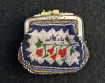 Antique Ottoman Beaded Coin Purse: Floral Souvenir Beadwork