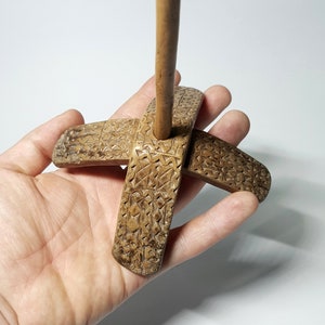 Antique Turkish Drop Spindle: Hand Carved Woodwork, Turkmen Design