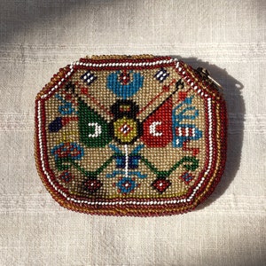 Antique Ottoman Beaded Coin Purse: Handmade Beadwork Pouch