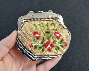 Antique 1912 Beaded Coin Purse Antique Prison Beadwork Purse Money Pouch Antique Floral Beaded Wallet Gift Prison Beadwork Etsy