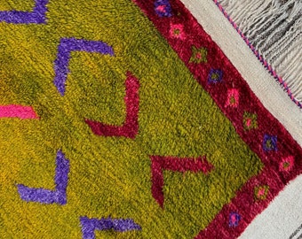 Antique Konya Tulu Rug: Colorful Green Wool, Ethnic Motifs