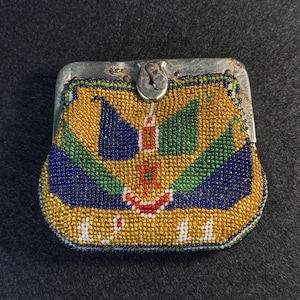 Antique 1911&#39;s Ottoman Beaded Coin Purse, Rare Handcrafted Beadwork, Memento, Antique Gifts