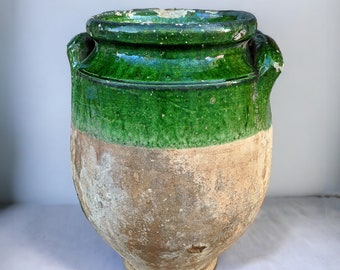 アンティークのシルレ陶器ボウル：緑釉テラコッタ、トルコの