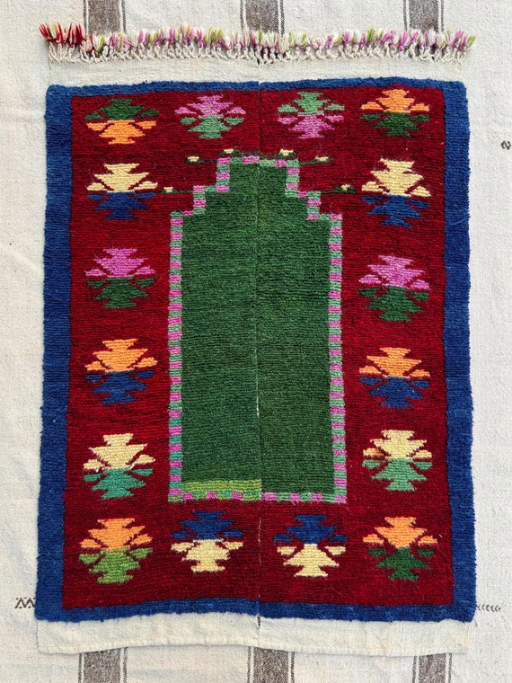 ヴィンテージ・コンヤ・トゥル・ラグ：小さなカラフルなトルコウールの