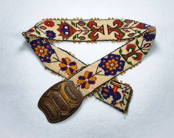 Antique Glass Beaded Belt: Floral Prison Beadwork