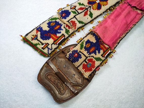 Antique Glass Beaded Belt: Floral Prison Beadwork - Etsy Israel display picture 1