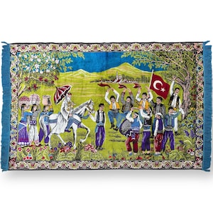 Vintage Turkish Rustic Wedding Wall Tapestry, 1970s Colorful Wall Hanging, Rare Collectible Wall Rug, Bohemian Home Decor, Gift for Home