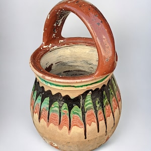 Cerámica esmaltada antigua del siglo XIX con asa, cerámica antigua y rara de Konya Kinik, decoración antigua para el hogar, vasija de terracota de barro, vasija de arcilla antigua
