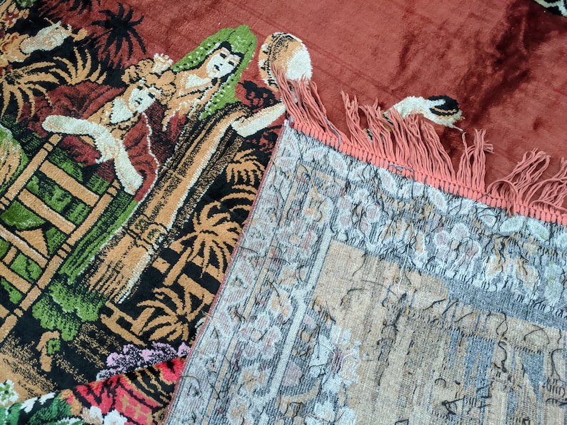 Vintage Rare Middle Eastern Dancer Scene Vintage Tapestry, Dance on Rug, Rare Tapestry, Antique Look, Gift for Home, Gift for Mom image 10