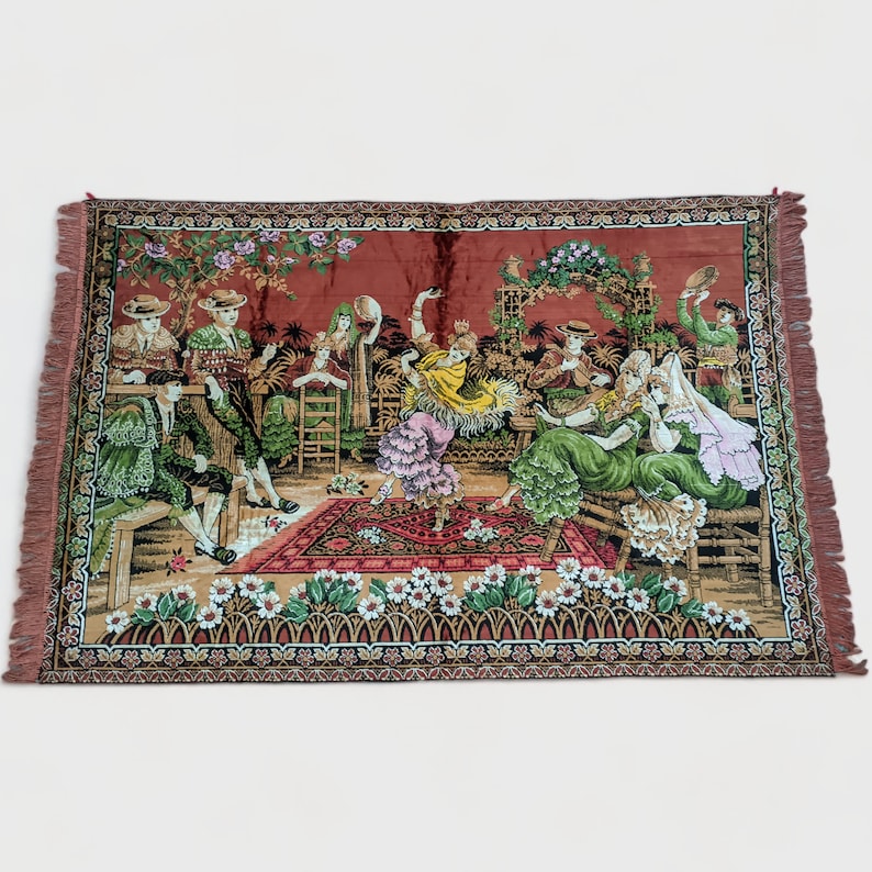 Vintage Rare Middle Eastern Dancer Scene Vintage Tapestry, Dance on Rug, Rare Tapestry, Antique Look, Gift for Home, Gift for Mom image 2