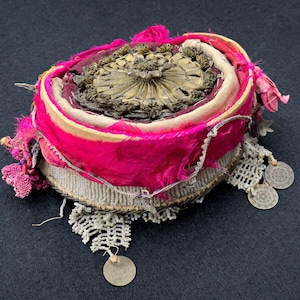 Antique Rare Ottoman Fez with Beads & Coins and Metallic Embroidery