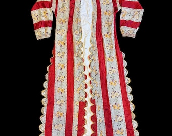 Caftán otomano antiguo con brocado de seda: bordado Bursa/Hereke del siglo XIX