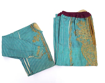 Conjunto de chaqueta y shalwar bordados otomanos antiguos: textil del siglo XIX