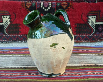 アンティークのグリーン釉陶器の花瓶：トルコの陶器の壷 - Etsy 日本