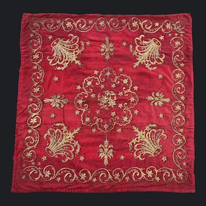 Antique Ottoman Silk Velvet Textile: Metallic Embroidered Panel (33.4&quot; x 34.25&quot;)