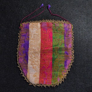 Antique Silk - Embroidered Money Pouch | Antique Colorful Silk Textile - Coin Purse
