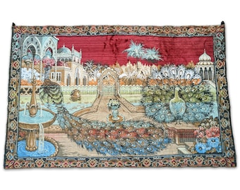 Vintage Peacock Tapestry Rug: Turkish Wall Art Decor (5.74 x 3.74 ft)
