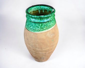 Antique Very Rare Green Color Glaze Vase - Urn | Antique Pottery Cube | Handmade Clay Pot Garden Decor | Antique Kitchenware