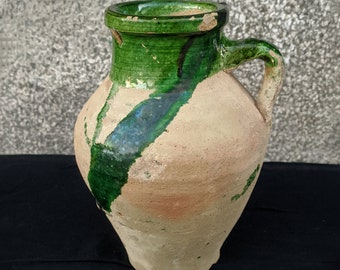 アンティークのシルレ陶器ボウル：緑釉テラコッタ、トルコの