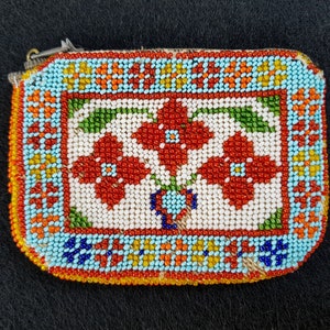 Vintage Beaded Zipper Coin Purse / Beadwork Money Pouch, Antique Beaded Pouch/Purse, Vintage Glass Beaded Ornaments Gift, Prison Beadwork