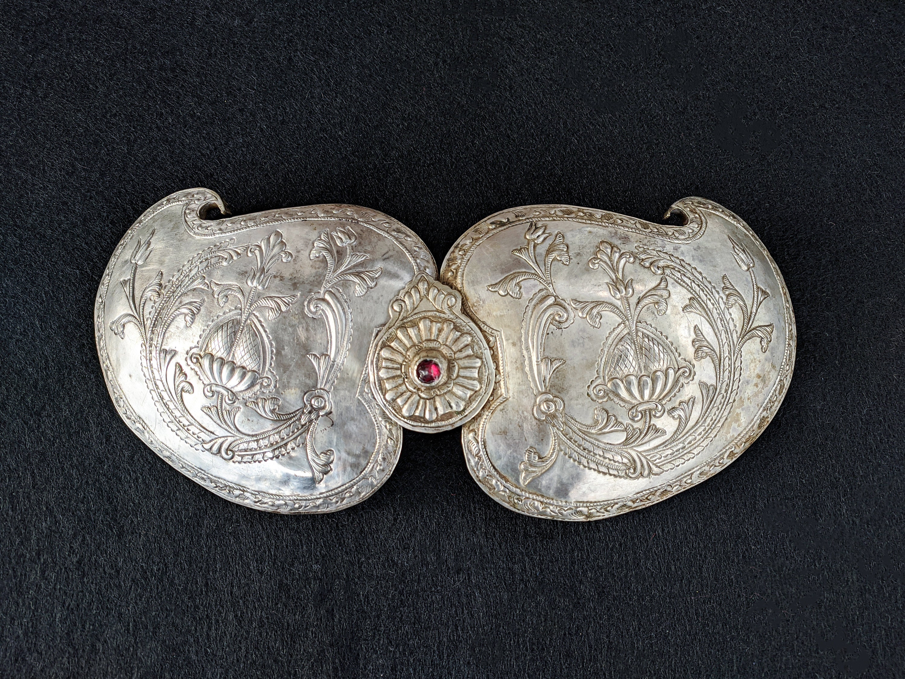 Antique Ottoman Belt Buckles: Large Hand Carved Pair With  display picture 3