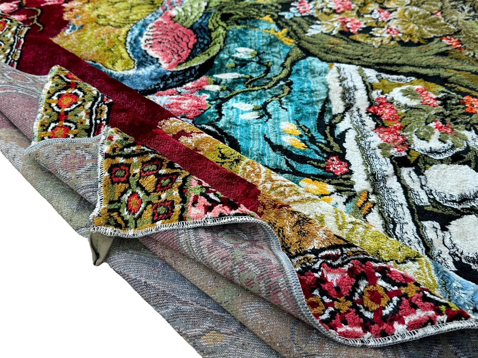 One Of A Kind Colorful Peacock Pattern Vintage Velvet Wall Hanging Or Bed Cover 130 205 Rs157