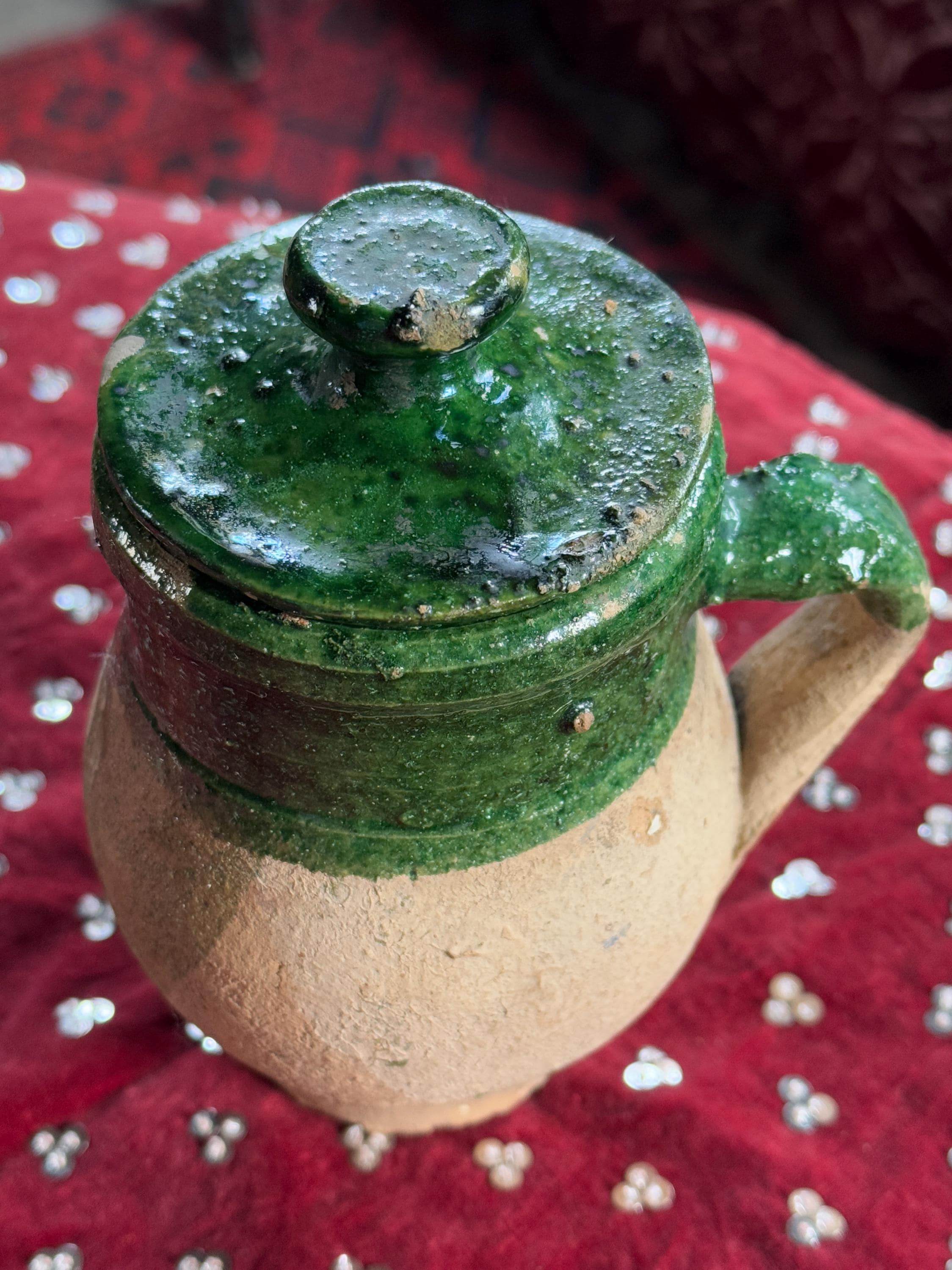 トルコ壺 陶器 アンティーク アンティークシルレ陶器の壺：緑釉トルコ蓋付き壺 - Etsy 日本