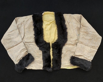 Chaqueta antigua Sille: textil Konya con ribete de piel