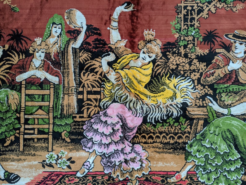 Vintage Rare Middle Eastern Dancer Scene Vintage Tapestry, Dance on Rug, Rare Tapestry, Antique Look, Gift for Home, Gift for Mom image 1