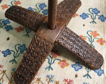 Antique Turkish Spinning Tool - Handmade Turkish Drop Spindle - Hand-Carved and Embellished - Turkish Kirman